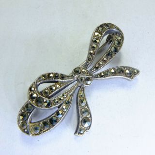 Quality Antique Edwardian Silver & Marcasite Bow Brooch Marked STERLING SILVER 4