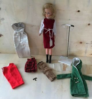 Vintage Tressy Doll With Stand And Clothes Clone Of Barbie