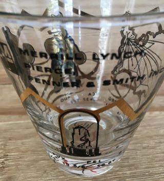 Merrill Lynch Pierce Fenner Smith Bull Bear Ticker Whisky Rocks Glass Vintage 5