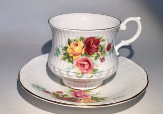 Vintage Royal Minister Teacup Multicolored Roses - Gold Trim,  English Bone China