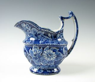 Antique Dark Blue Staffordshire Transferware Cream Pitcher Flower Design C.  1825