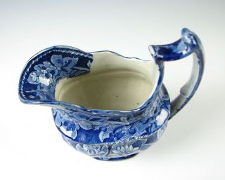 Antique Dark Blue Staffordshire Transferware Cream Pitcher Flower Design c.  1825 3