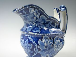 Antique Dark Blue Staffordshire Transferware Cream Pitcher Flower Design c.  1825 7