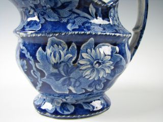 Antique Dark Blue Staffordshire Transferware Cream Pitcher Flower Design c.  1825 8
