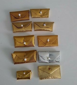 Vintage Barbie Accessories 10 Dimpled Gold Silver Pearl Envelope Clutch Purses