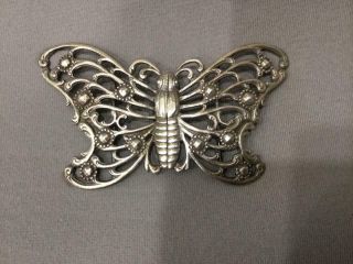 Large Antique Sterling Silver Butterfly Belt Buckle Mystery Hallmarks