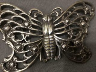 LARGE ANTIQUE STERLING SILVER BUTTERFLY BELT BUCKLE MYSTERY HALLMARKS 3