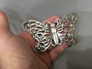 LARGE ANTIQUE STERLING SILVER BUTTERFLY BELT BUCKLE MYSTERY HALLMARKS 4