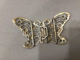 LARGE ANTIQUE STERLING SILVER BUTTERFLY BELT BUCKLE MYSTERY HALLMARKS 5
