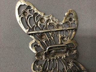 LARGE ANTIQUE STERLING SILVER BUTTERFLY BELT BUCKLE MYSTERY HALLMARKS 6