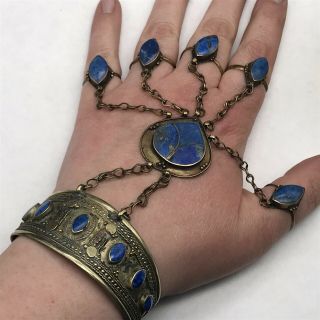 Antique Indian Lapis Lazuli Gold Fleck Set 5 Ring Tribal Bracelet Bangle