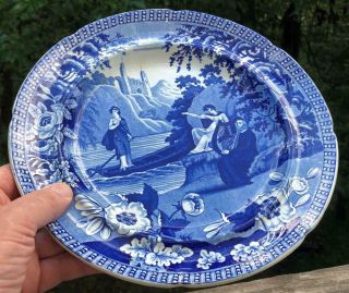 Antique Staffordshire Blue Transfer Plate,  " Lady Of The Lake - Carey 