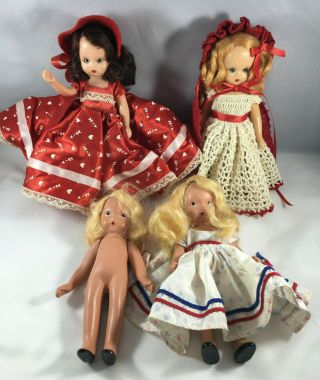 4 Vintage Nancy Ann Storybook Dolls - Valentine Outfit,  Red Riding Hood,  2 Others