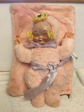 Vintage Gund Princess Aurora Sleeping Baby Doll Pajama Bag Plush Pink Disney