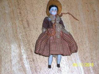 4 1/2 " German Low Brow China/porcelain Head Doll With Unusual Body