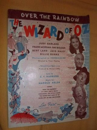 1939 " Over The Rainbow " Vintage Sheet Music Judy Garland " Wizard Of Oz " Movie