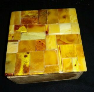 Old Antique Natural Baltic Amber Jewelry Stone Box.