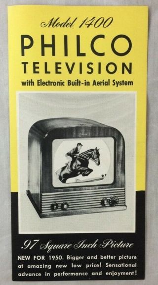 1950 Antique Manufacturer Brochure Spec Sheet Philco Television Model 1400