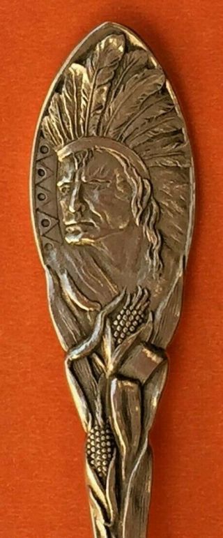 Indian Chief Fall River Massachusetts Sterling Silver Souvenir Spoon