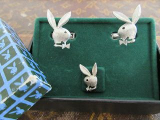 Playboy Bunny Vintage Cuff Links And Tie Tack In Playboy Box