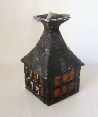 Vintage Black Painted Metal Porch / Hall Lantern,  Lamp : Brown Pebbled Glass