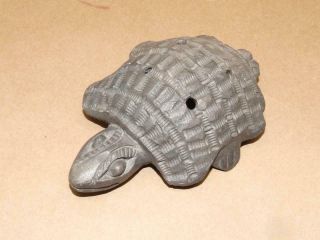 Vintage Black Pottery Clay Folk Art Hand Made Turtle Whistle Figure 2 X4 X 5.  75 "