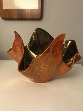 Large Mid - Century Sculptural Hand Thrown Pottery Ceramic Handkerchief Bowl