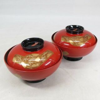 A032 Japanese Lacquer Ware Covered Bowl With Makie Of Fantastic Pattern