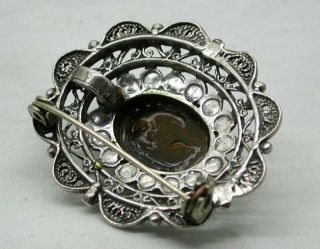 Vintage / Antique Ornate Silver And Tigers Eye Brooch / Pendant 2