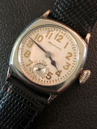 Vintage Wwi Military Waltham Trench Watch Running White Gold Filled