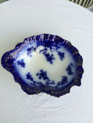 Antique Flow Blue Wheeling Pottery Serving Bowl