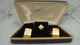 Vintage Digino Gold Tone Mesh Wrap Around Cuff Link Tie Tack Set In Orig Box