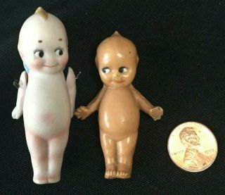 Vintage 2 1/2 " Joint Arms Bisque 2 1/4 " Celluloid Kewpie Doll (s) Button Back?