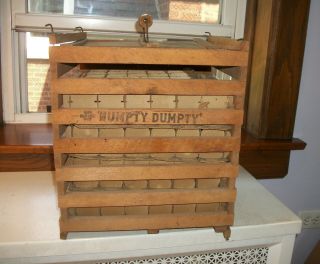 Humpty Dumpty Old Wooden Egg Crate W Wooden Handle Owosso Mi Mich Benton Area