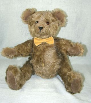 Vintage 14 " German Blechschmidt Jointed Mohair Plush Brown Bear With Bow Tie