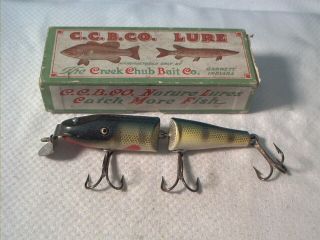 Vintage Old Wood Fishing Lure Creek Chub Jointed Pikie Perch W/ Box Ge