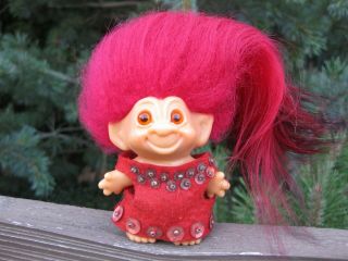 1960s Vintage Scandia House 3 " Troll Doll W/red Mohair & Spiral Eyes