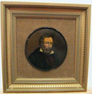 Antique 19 Century Portrait Of A " Bearded Gentleman " On Papier Mache Panel