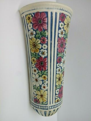 Rare Antique Weller Pottery " Florala " Pattern Wall Pocket Exceptional Shape