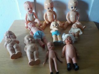 10 Vintage Antique Baby Dolls Hard Plastic Rubber Other Estate Find