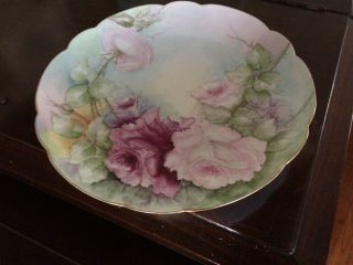 Austria Limoges Hand Painted Porcelain 12 1/2 " Charger Large Pink & Red Roses