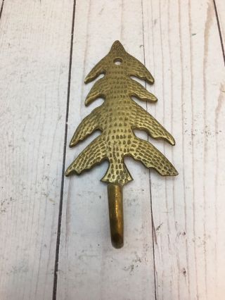 Vintage Solid Brass Christmas Tree Coat Hat Wall Hook,  6.  25 .