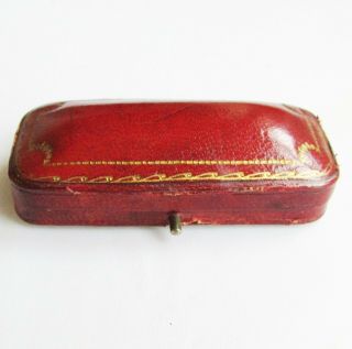 Old Antique Victorian Red Leather Box For 3 Buttons / Studs Gift Or Presentation