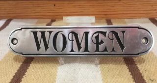 Women Aluminum Sign Restroom Bathroom Vintage Style Chrome Door Push Ladies