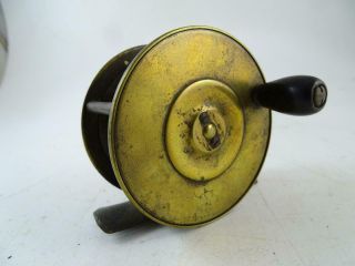 Antique 1800s Brass Fly Fishing Reel Victorian 3 " Wide Vintage Freshwater Old
