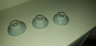 Antique Vintage Set Of 3 Green Porcelain Faucet Escutcheons