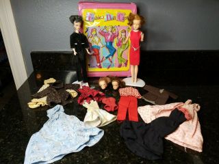 2 Vintage Barbie Clone Dolls Tressy American Character Evergreen,  2 Heads,  Case