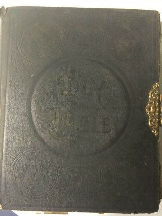 Large Antique Family Holy Bible Usable,  Late 1800s 12 " X 10 " W/ Brass Clasp