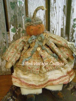 Primitive Fall Pumpkin Harvest Doll,  Antique Quilt,  Harvest Folk Art Pumpkin Doll