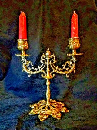 Antique Double Brass Candle Stick Holder
